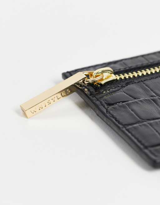 Black Shiny Croc Zip Card Holder, WHISTLES