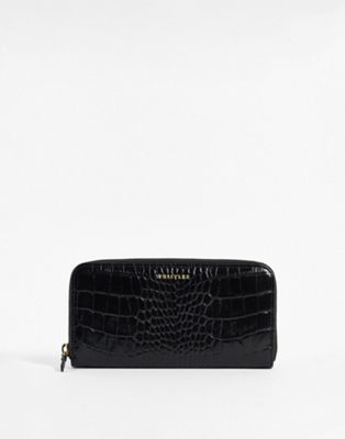 Whistles faux croc zip up purse in black