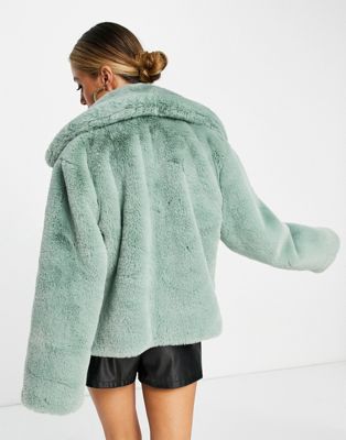 Whistles faux fur jacket with collar in pale blue