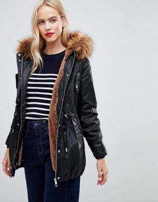 Whistles faux fur lined waxy parka coat 
