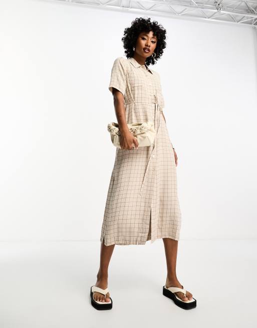 Whistles fine grid midi shirt dress in blush ASOS