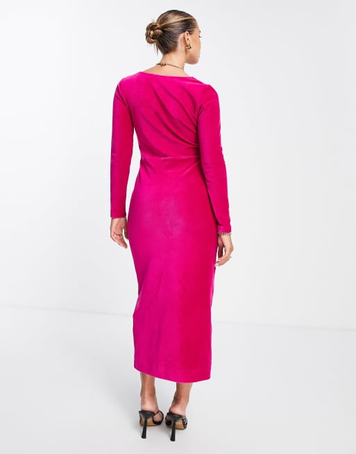 Whistles fitted midi dress in pink velvet レディース-