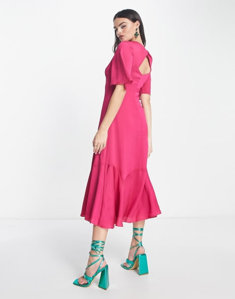 Tiered Satin Trapeze Dress - Magenta – Moda Boutique