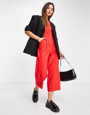 Whistles frill sleeve button down jumpsuit in red