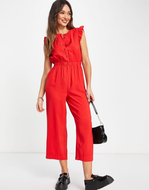 Red best sale frill jumpsuit