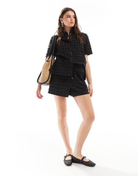 Whistles fringe cotton mix shorts in black co-ord - view 1