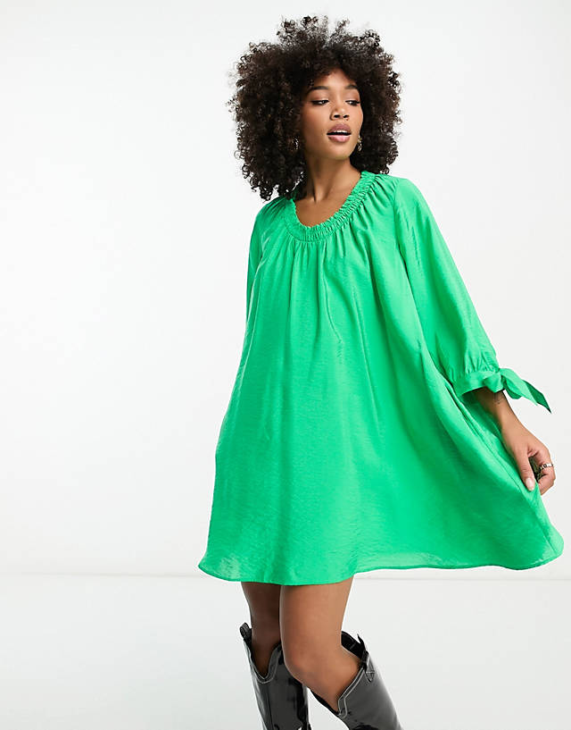 Whistles - gathered neck mini smock dress in bold green