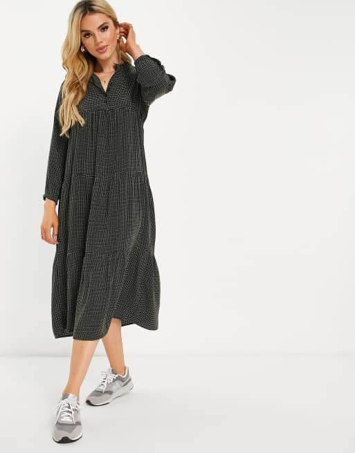 Whistles - Gelaagde midi jurk met gingham ruit in groen