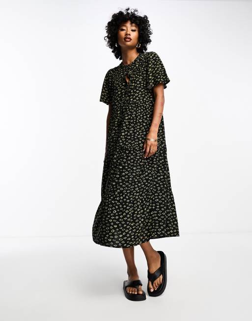 Whistles gem print midi smock dress with pockets in black