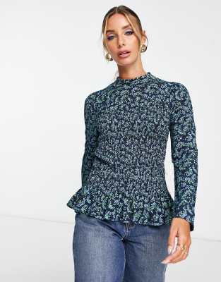 Whistles - Gesmokte Bluse mit blauem Sternmuster