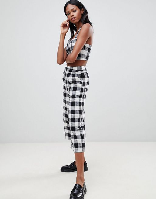 Whistles Gingham Linen Mix Pants