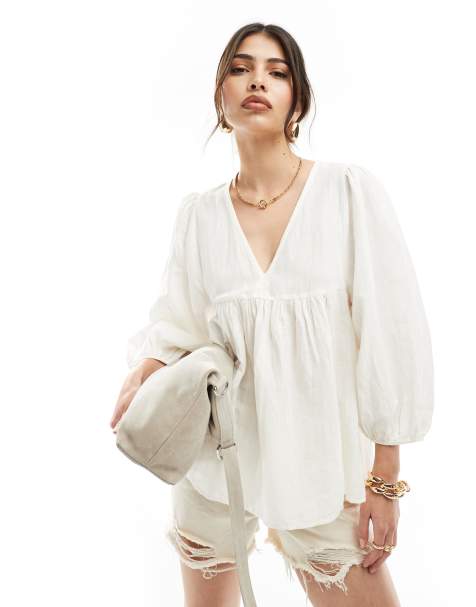 Whistles Gloria linen blend blouse in white - view 1