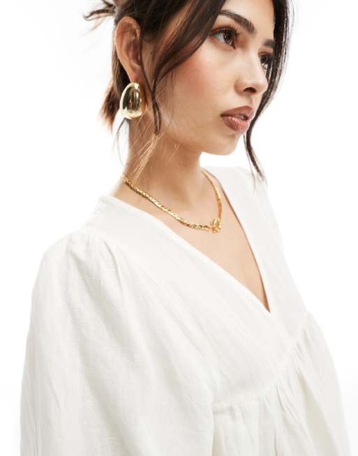Whistles Gloria linen blend blouse in white | ASOS