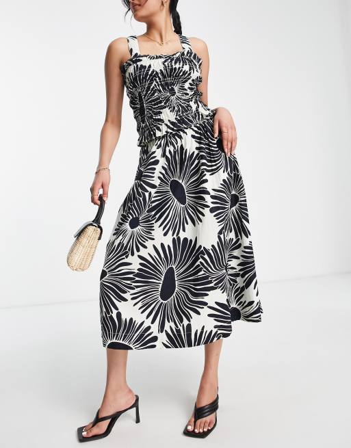 Whistles - Gonna midi a vita alta con stampa con margherite a contrasto in coordinato