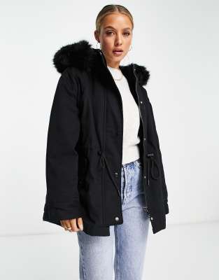 Whistles Gracie faux fur hood parka jacket in black