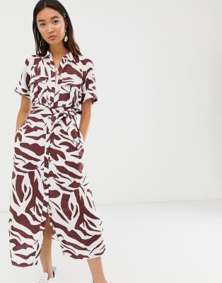 zebra print midi shirt dress