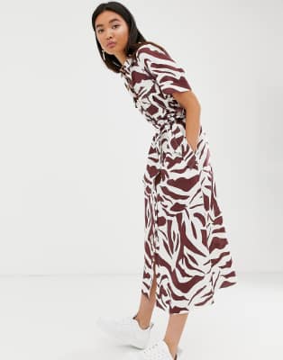 zebra print midi shirt dress