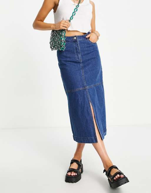 Whistles Harlow denim midi skirt in blue ASOS