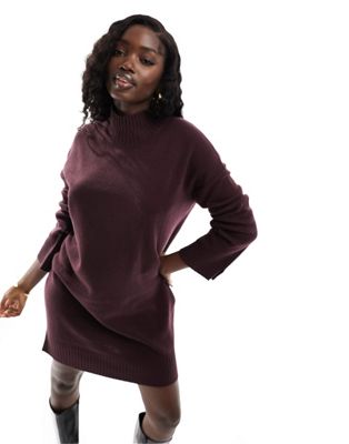 Whistles high neck knitted dress in burgundy