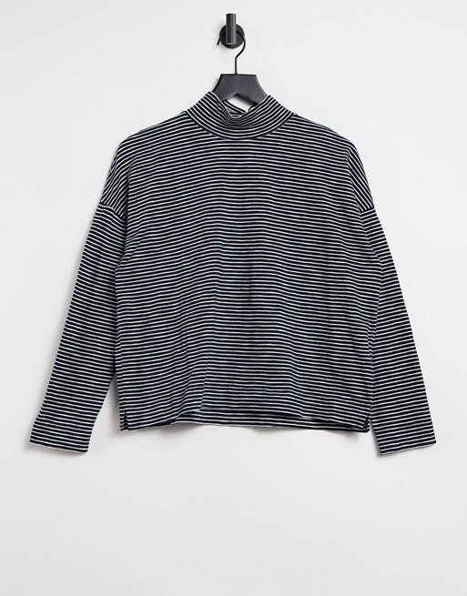 Whistles high neck long sleeve striped tshirt in black and white