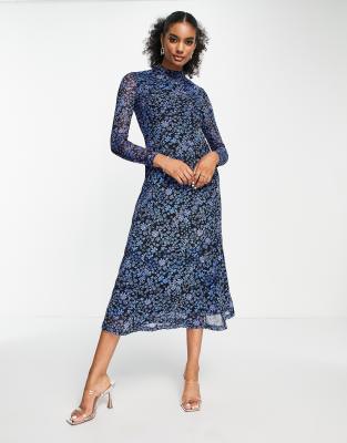 Whistles High Neck Maxi Dress In Blue Floral ModeSens