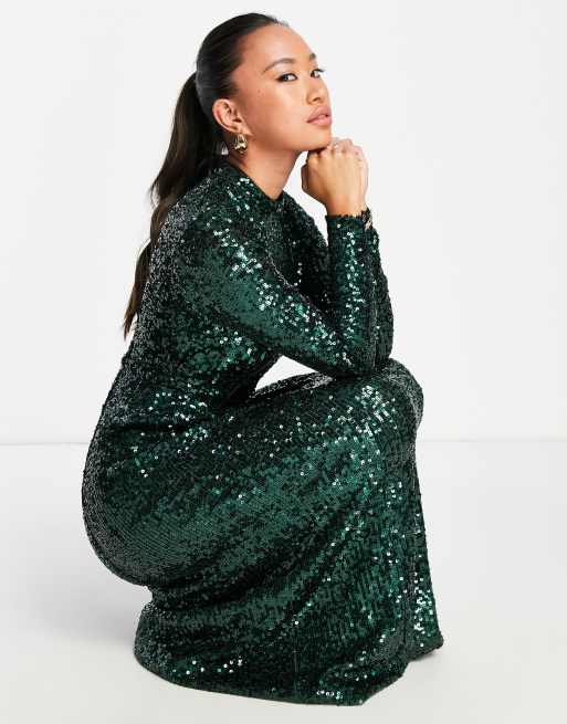 Green sequin dress deals long