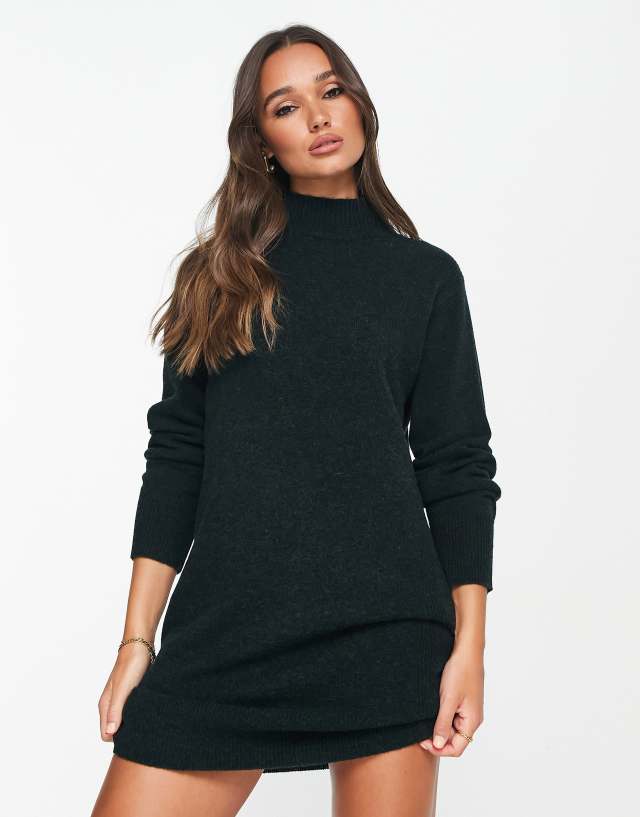 Whistles high neck mini sweater dress in dark green