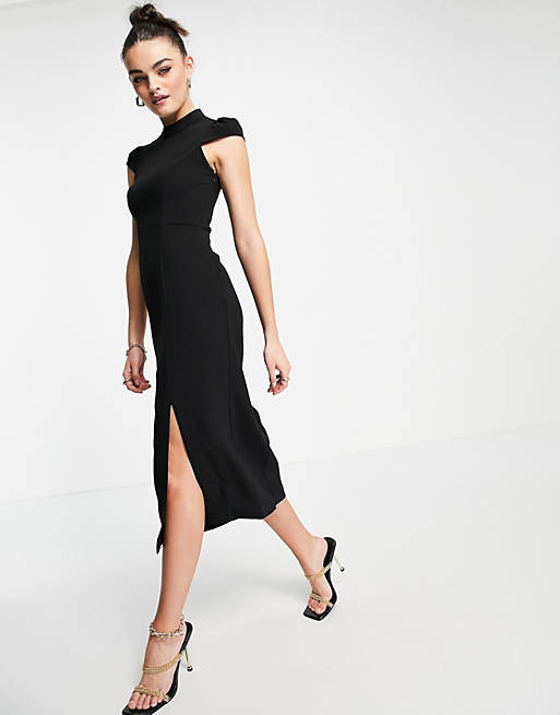 Whistles high neck textured dress in black