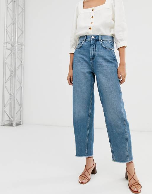 Whistles High waist frayed hem barrel leg jeans