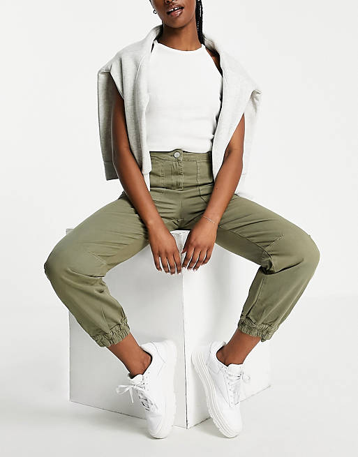 Women Whistles high waist utility trousers with exposed pockets in khaki 
