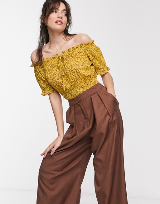 Whistles illustrated line floral crop top in yellow