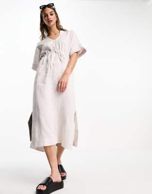 Whistles Whistles Imogen linen midi dress in stone-Neutral