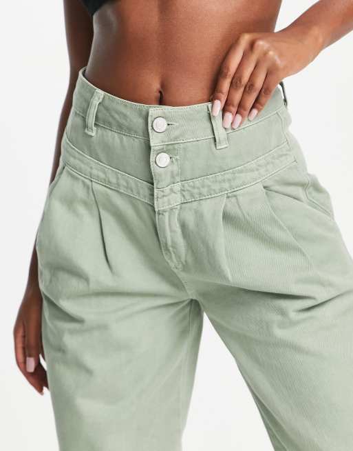 Whistles India authentic high-waist pleat-front jeans in green