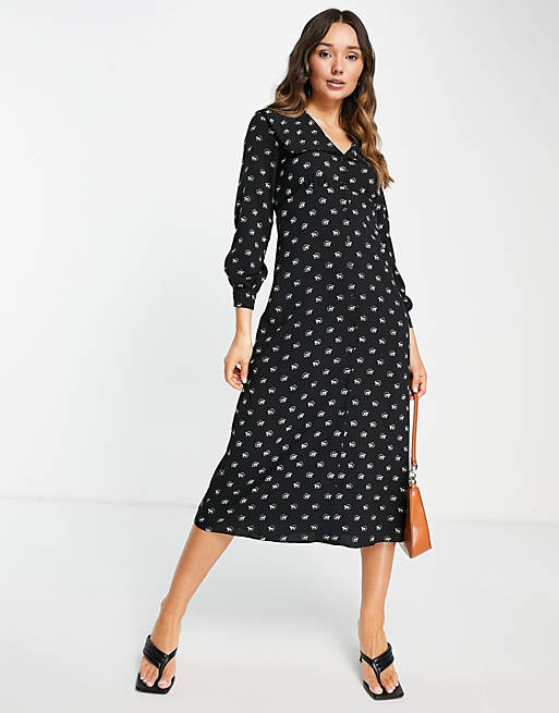 Whistles Izzy horse print large collar dress in black
