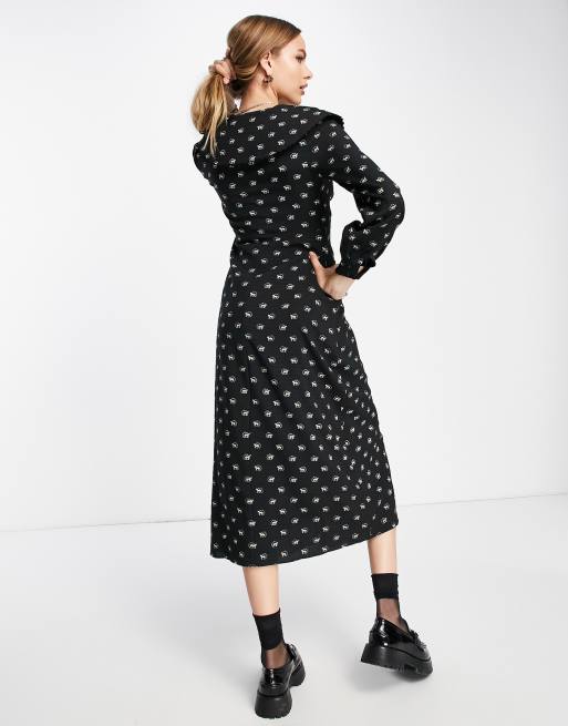 Whistles Izzy horseshoe collar midi dress in black, 2 of 4