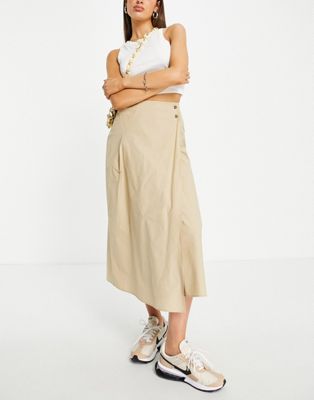 Whistles Izzy side button midi skirt co-ord in beige