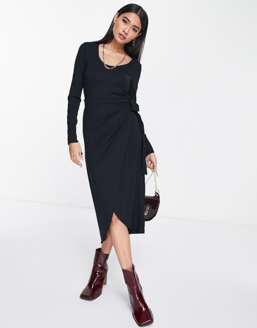 Black Jersey Wrap Midi Dress, WHISTLES