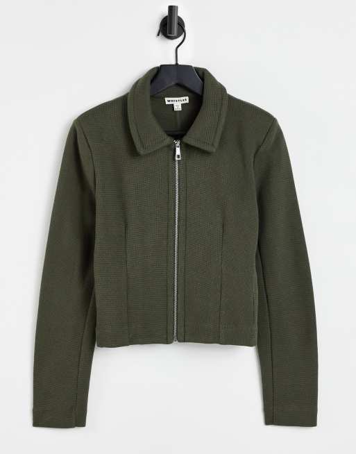 Whistles – Jersey-Jacke mit Reißverschluss vorne in Khaki