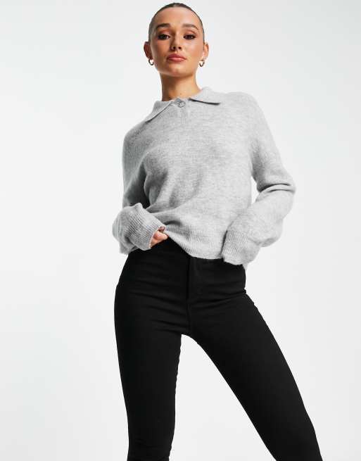 Whistles jewel button collar jumper in grey