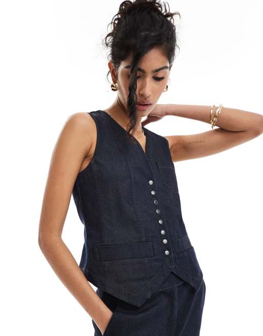 Whistles Joanna denim waistcoat in dark wash (part of a set)