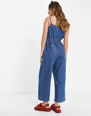 strappy denim jumpsuit