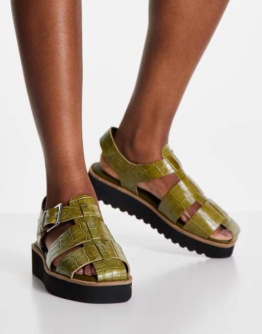 Whistles Kendra croc print sandal in green, 2 of 4