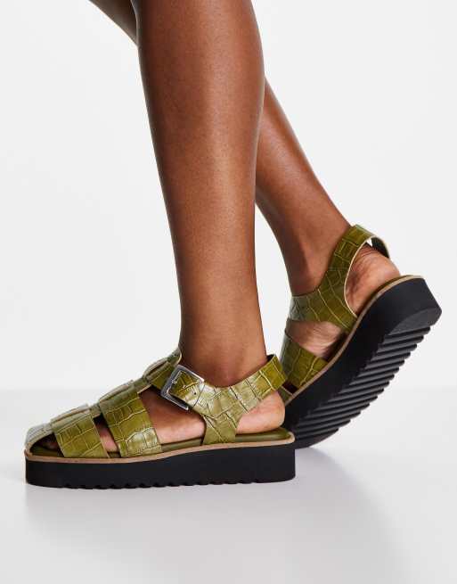 Whistles Kendra croc print sandal in green, 3 of 4