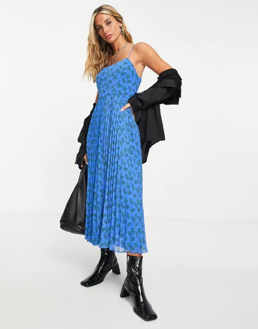 Whistles - Kinetic - Geplooide jurk met dunne bandjes in blauw