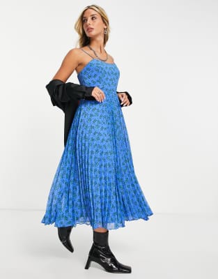 whistles blue pleated dress