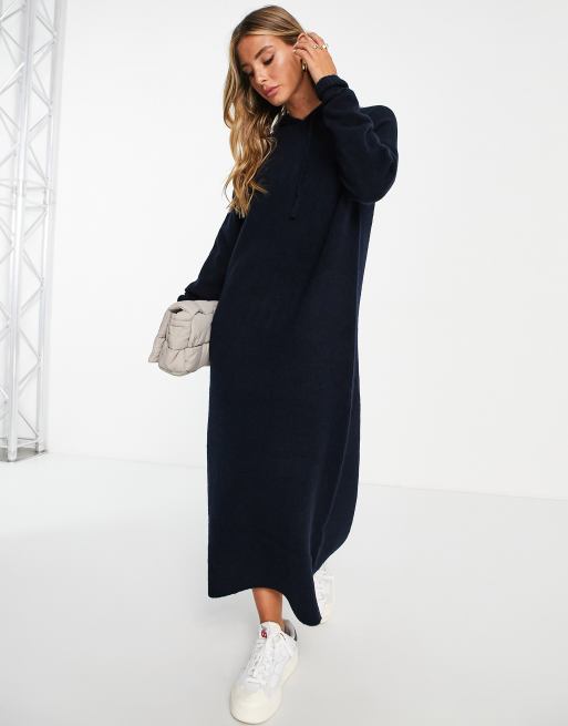 Whistles knitted hoodie midi dress in navy