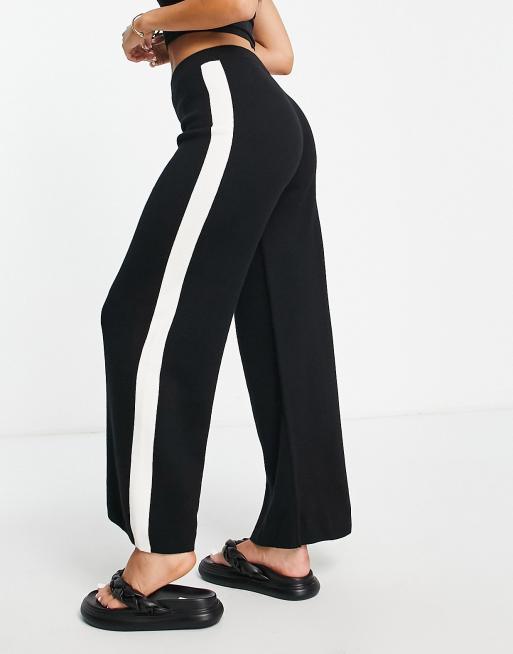 Women Black Cotton Knit Side Stripe Active Leggings