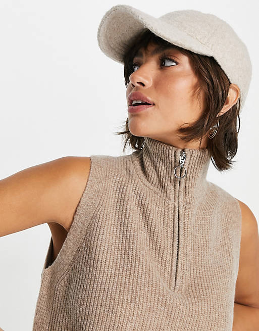 Whistles knitted vest with half zip collar in oatmeal