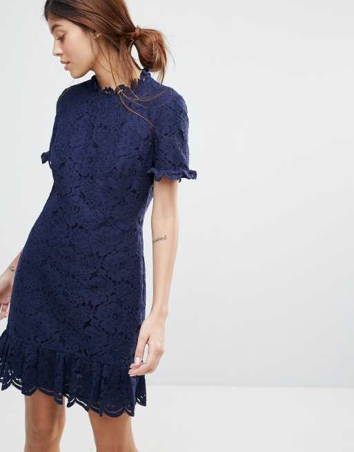 Whistles lace frill on sale hem dress blue