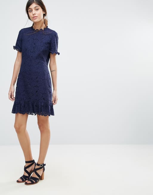 Whistles lace frill on sale hem dress blue